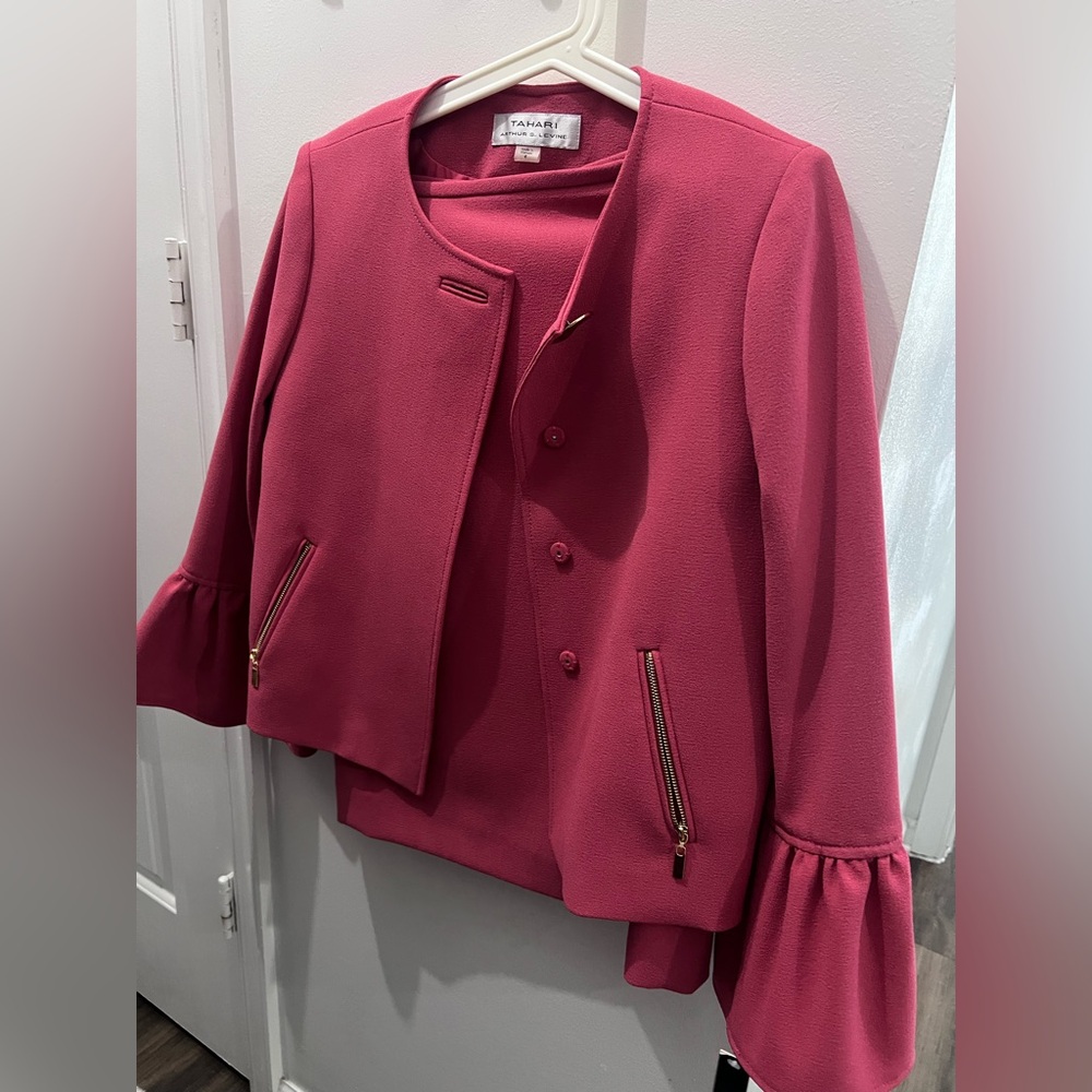 Tahari Pink Blazer with Gold Accents